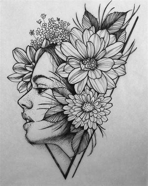 step-by-step-drawing-woman-surrounded-by-flowers-black-and-white-pencil ...