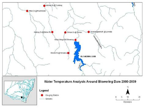 Gauging stations around Blowering dam used to develop the target ...