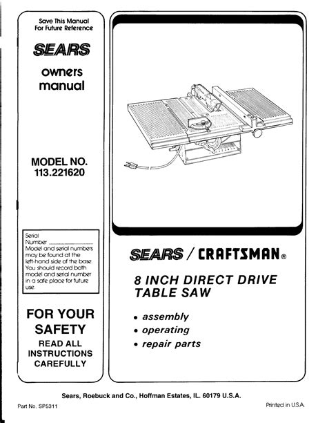 Craftsman 113221620 User Manual TABLE SAW Manuals And Guides L0906498