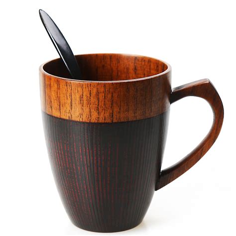 Cool Coffee Mug, Handmade Wood Coffee/Tea Cup 11 OZ with Spoon for Men ...