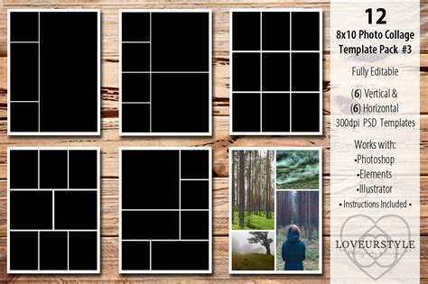 8x10 Photo Collage Template Pack 3 ~ Templates ~ Creative Market