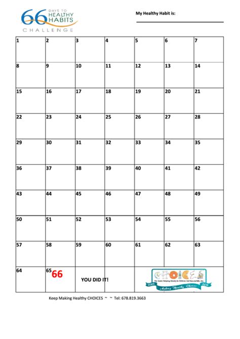 66 Days To Healthy Habits Challenge printable pdf download