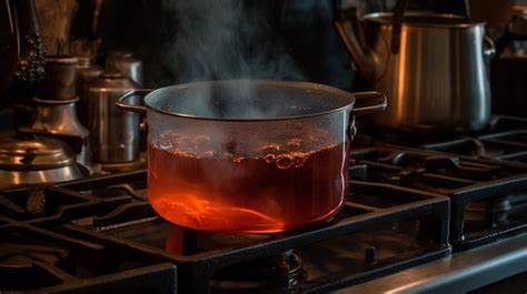 Premium Photo | A pot of boiling water on a stove with a steam coming ...