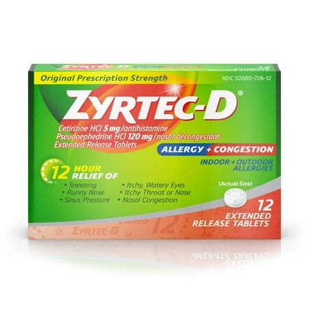 Zyrtec-D 12 Hour Allergy Medicine & Nasal Decongestant Tablets, 12 ct ...