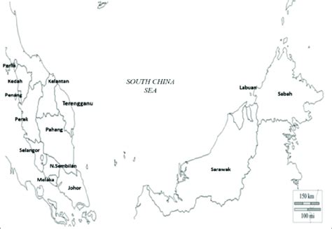 The map showing 14 states in Malaysia. | Download Scientific Diagram