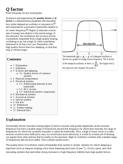 Q factor: factor is a dimensionless parameter that describes