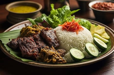 Premium AI Image | Spicy and flavorful nasi padang with beef background