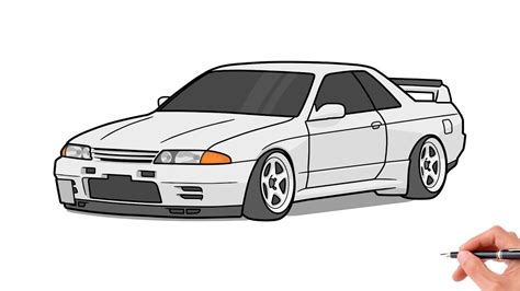 How to draw a NISSAN SKYLINE GTR R32 / drawing nissan gt-r r32 1989 car ...