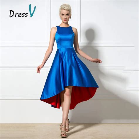 Eye Catching Blue and Red Cocktail Dresses A Line Jewel Asymmetric ...