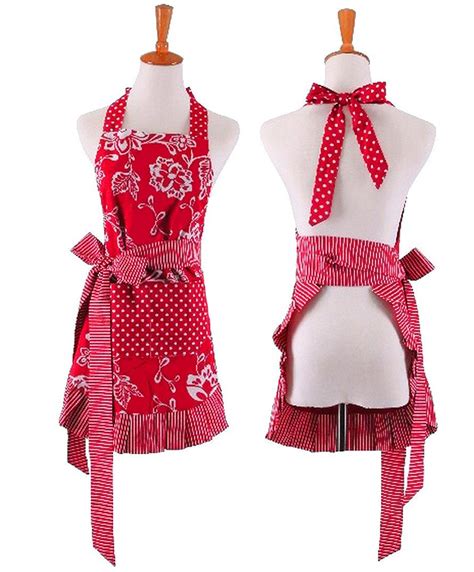 Cute Women Girls Red Aprons for Restaurant Kitchen Waitress Ladies ...