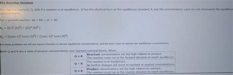 Solved The Reaction Quotient The reaction quotient, Q, tells | Chegg.com