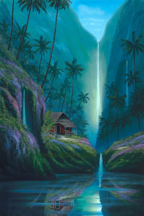 Enchanted Tropical Waterfall 24x36 Painting – Thomas Deir Studios