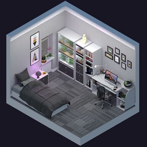 Isometric bedroom render #interiordesignideaslivingroom # ...