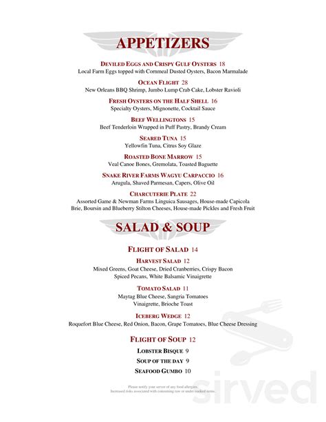 Flight Restaurant and Wine Bar menu in Memphis, Tennessee, USA