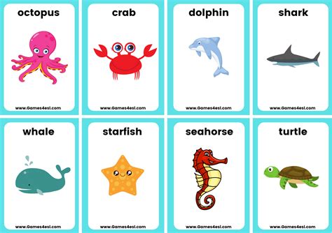 Sea Animals Flashcards For Kids | Printable flash cards, Animal ...