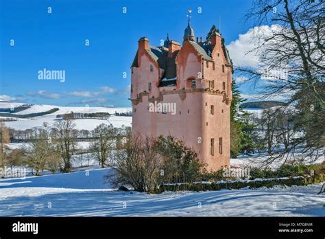 CRAIGIEVAR CASTLE ABERDEENSHIRE SCOTLAND THE PINK TOWER BLUE SKY AND ...