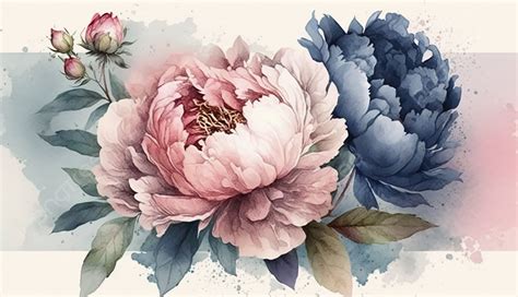 Pink And Blue Watercolor Peony Background, Peony, Watercolor Peonies ...