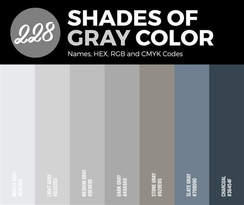 228 Shades of Gray Color (Names, HEX, RGB, & CMYK Codes) in 2023 ...