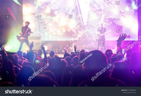 New Year Concept Fireworks Cheering Crowd Stock Photo 1576032307 ...