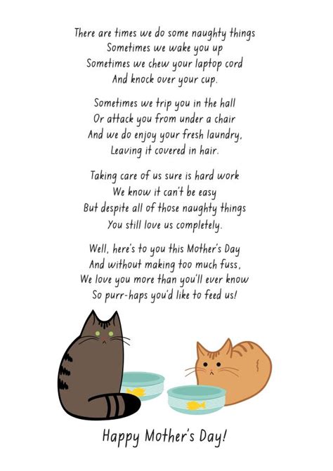 Funny Mothers Day Card - Cat Mum - Poem - There Are Times We Do Some ...