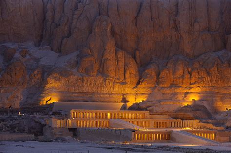 Temple of Hatshepsut glowing at sunset, c. 1470 BCE, 18th Dynasty, New ...