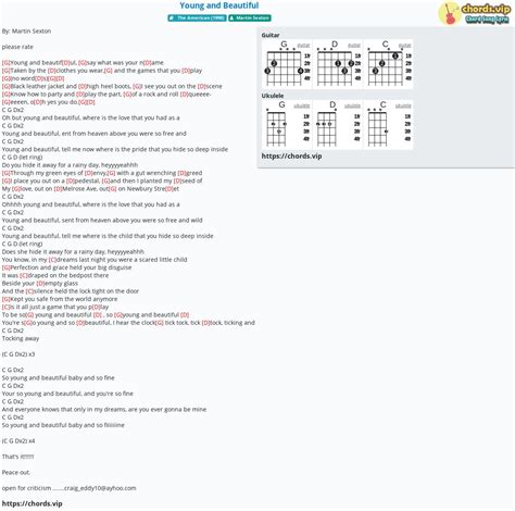 Chord: Young and Beautiful - tab, song lyric, sheet, guitar, ukulele ...