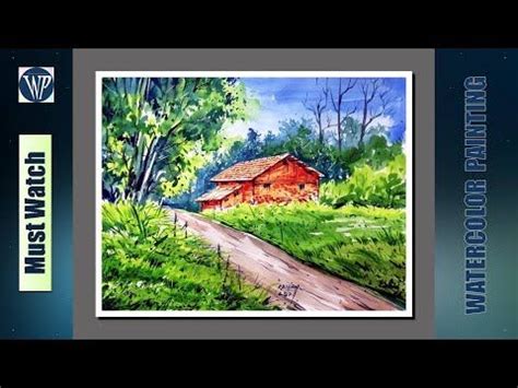 Watercolor Landscape painting for beginners / Easy Village scenery ...