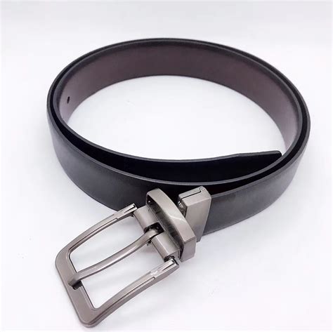 Men's leather belt rotating buckle black brown one belt dual-use ...