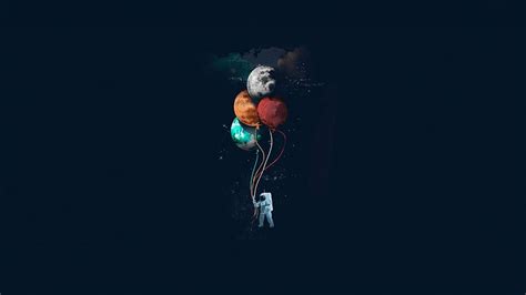 Astronaut, balloons, space, minimal, art, tablet, laptop, , background ...