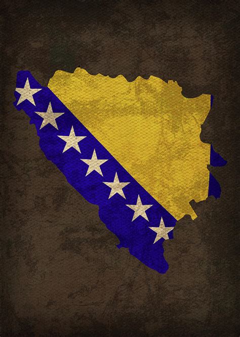 Bosnia Country Flag Map Mixed Media by Design Turnpike - Pixels