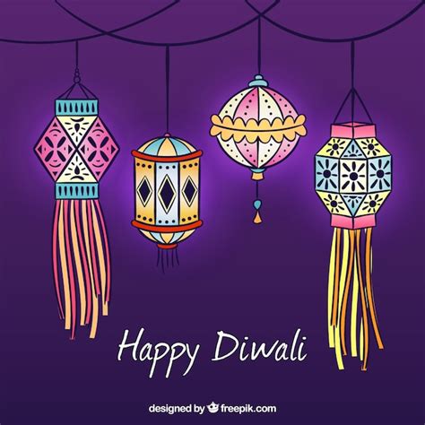 Background with hand drawn diwali decorative lanterns Vector | Free ...