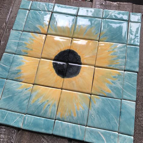 Sunflower Backsplash-Tile Mosaic-Handpainted tiles-tile | Etsy