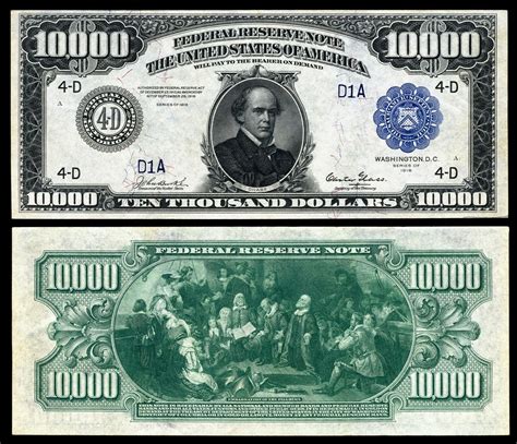 US $10,000 Dollar Bill, Series 1918 Large size with BLUE seal- Replicas ...