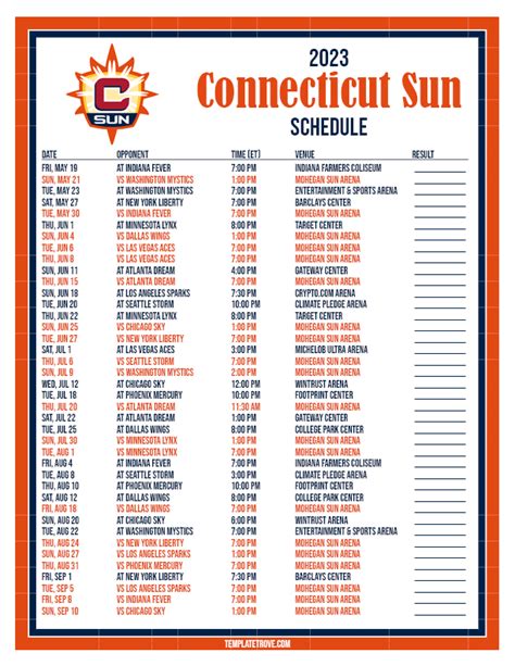 Printable2023 Connecticut Sun Basketball Schedule