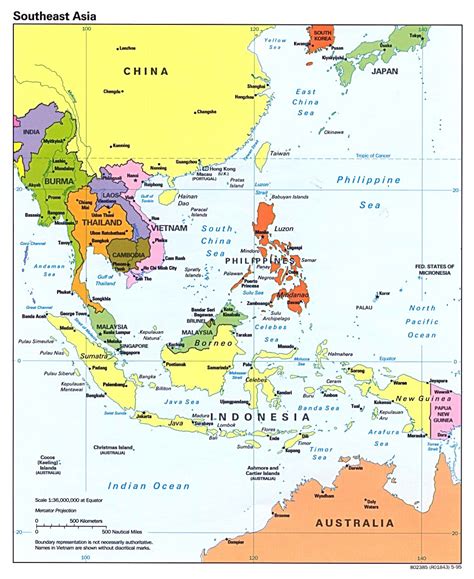 Detailed political map of Southeast Asia with capitals and major cities ...