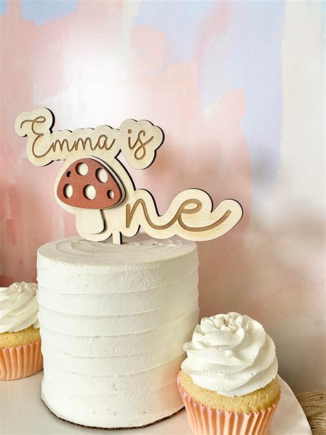 Mushroom ONE Cake Topper With Personalized Name Boho Cake - Etsy