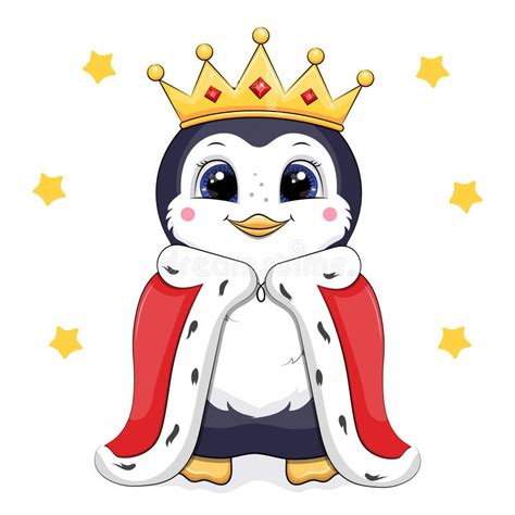 Cute Cartoon Penguin King with Crown and Royal Robe. Stock Vector ...