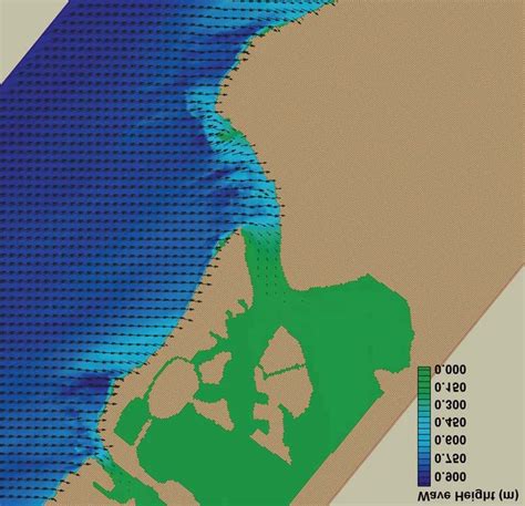 Wave propagation of a 1.0 m wave height with a 5 s period approaching ...