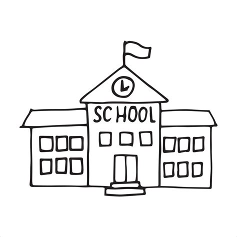 vector drawing in doodle style. school building. simple line drawing ...