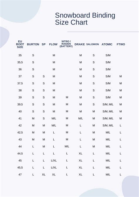 Snowboard Binding Size Chart in PDF - Download | Template.net