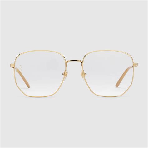 Gucci Gold Rectangular-Frame Metal Glasses - Flawless Crowns