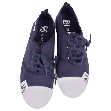 Chanel Sneaker Canvas - dark blue/white at 1stDibs | chanel canvas sneakers