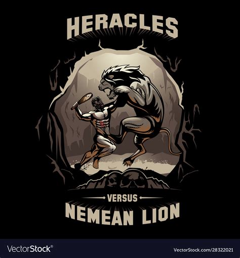 Heracles and nemean lion Royalty Free Vector Image