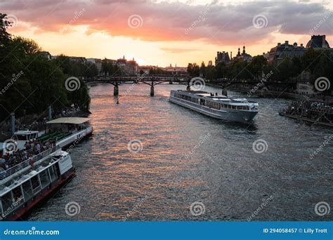 Sunset at Pont Des Arts, Paris, France. the Bridge Has an International ...