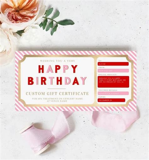 Happy Birthday Custom Gift Voucher Template, Printable Birthday Gift ...