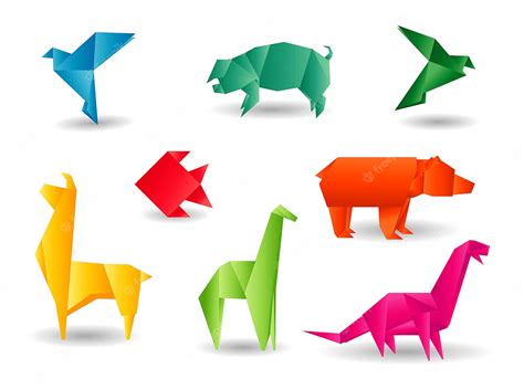 Premium Vector | Colorful origami paper animals isolated on white