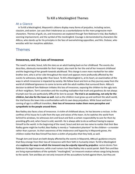 To kill a mockingbird themes - To Kill a Mockingbird Themes At a Glance ...