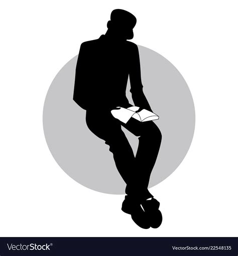 Silhouette of man sitting reading holding a book Vector Image