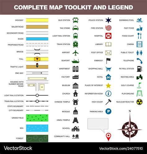 Map icon legend symbol sign toolkit element Vector Image