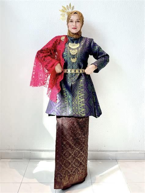 Baju Kebaya Tradisional Songket Tenun - Navy Hijau - Saiz XL - Fauzan ...